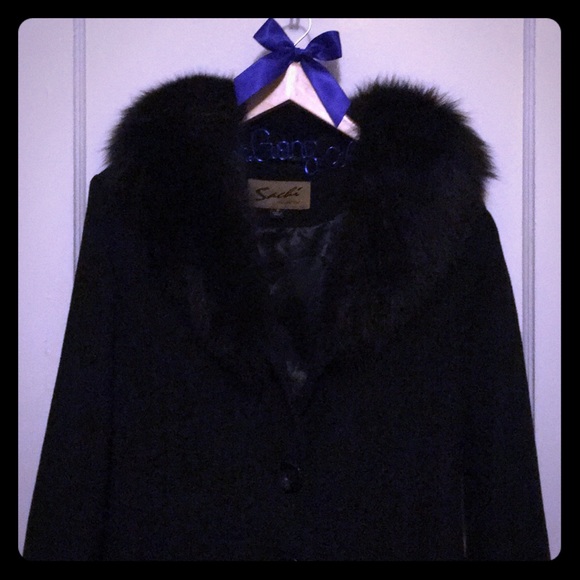 SACHI Jackets & Blazers - Sachi Long Black Wool Coat / Genuine Fox Fur